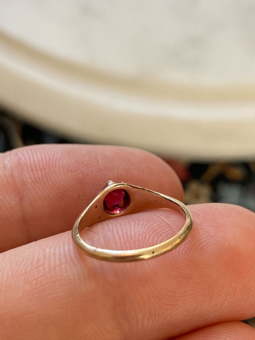 Antique Victorian Old Cut Ruby Paste Belcher Ring, Loeb & Co. 1896, Tiny Size - Picture 11 of 16